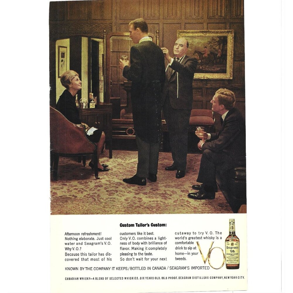 Seagrams VO Canadian Whisky ADVERT 1960s Vintage Print Ad 9 inch Tall